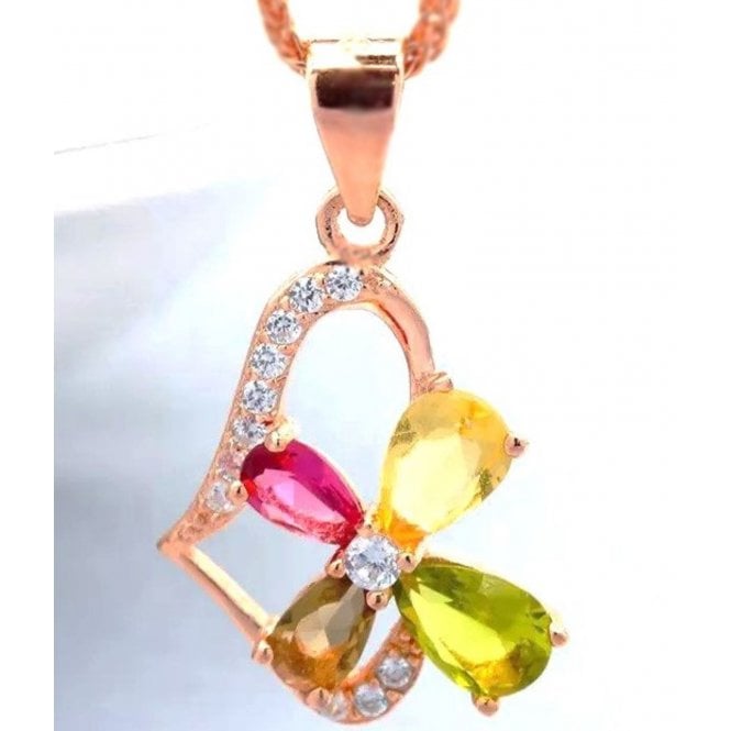 Women Silver Heart Necklace With Colourful Birth Stones -Rose Gold Plated 