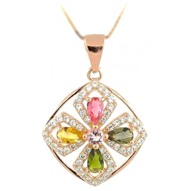 Women Silver Necklace With Colourful Birth Stones -Rose Gold Plated 