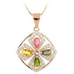 Women Silver Necklace With Colourful Birth Stones -Rose Gold Plated 