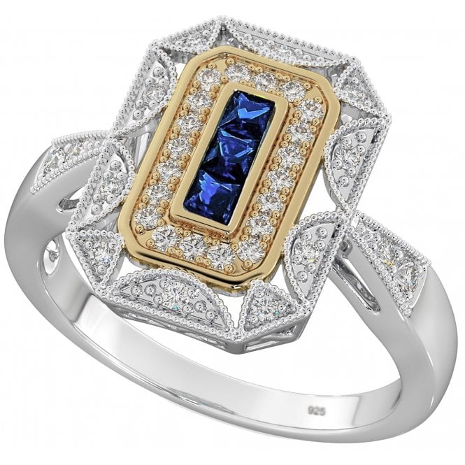 Women's 925 Silver Blue Sapphire Halo Women Ring