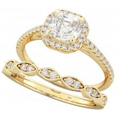 Women's Gold Tone 925 Silver Asscher Cut Ring Set