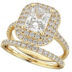 Women's Gold Tone 925 Silver Emerald Cut Two-Piece Ring Set