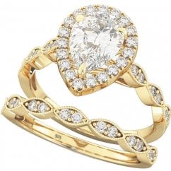  Womens Gold Tone Halo Pear Cut Teardrop Sterling Silver Ring Set