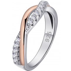 Women's Twisted Two Tone Half Eternity Silver Ring 