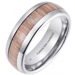 Zebra Wood Inlay Mens Tungsten Carbide Band Ring